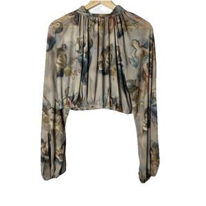 Fashion‎ Nova Mesh All Over Graphic Top Womens Sz M Artsy Art To Wear Cropped